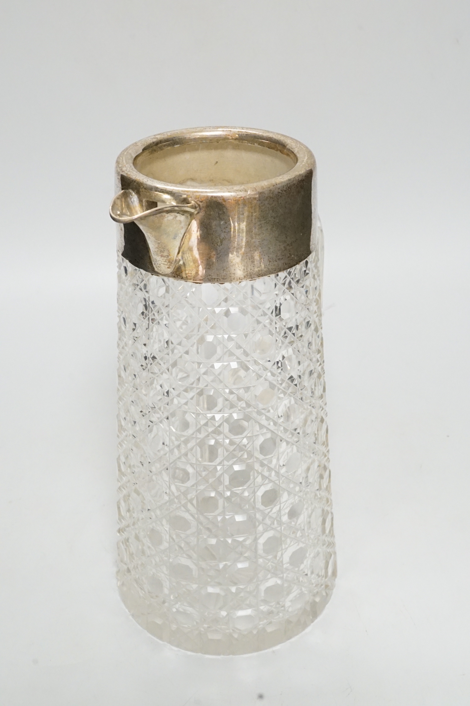 An Edwardian silver mounted cut glass lemonade jug, Alexander Clark Manufacturing Co, Birmingham, 1902, 23cm